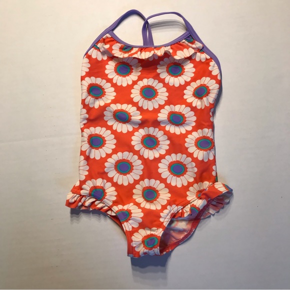 Mini Boden Other - Mini Boden Girls One Piece Swimsuit Orange Purple White Floral 2-3 Year.